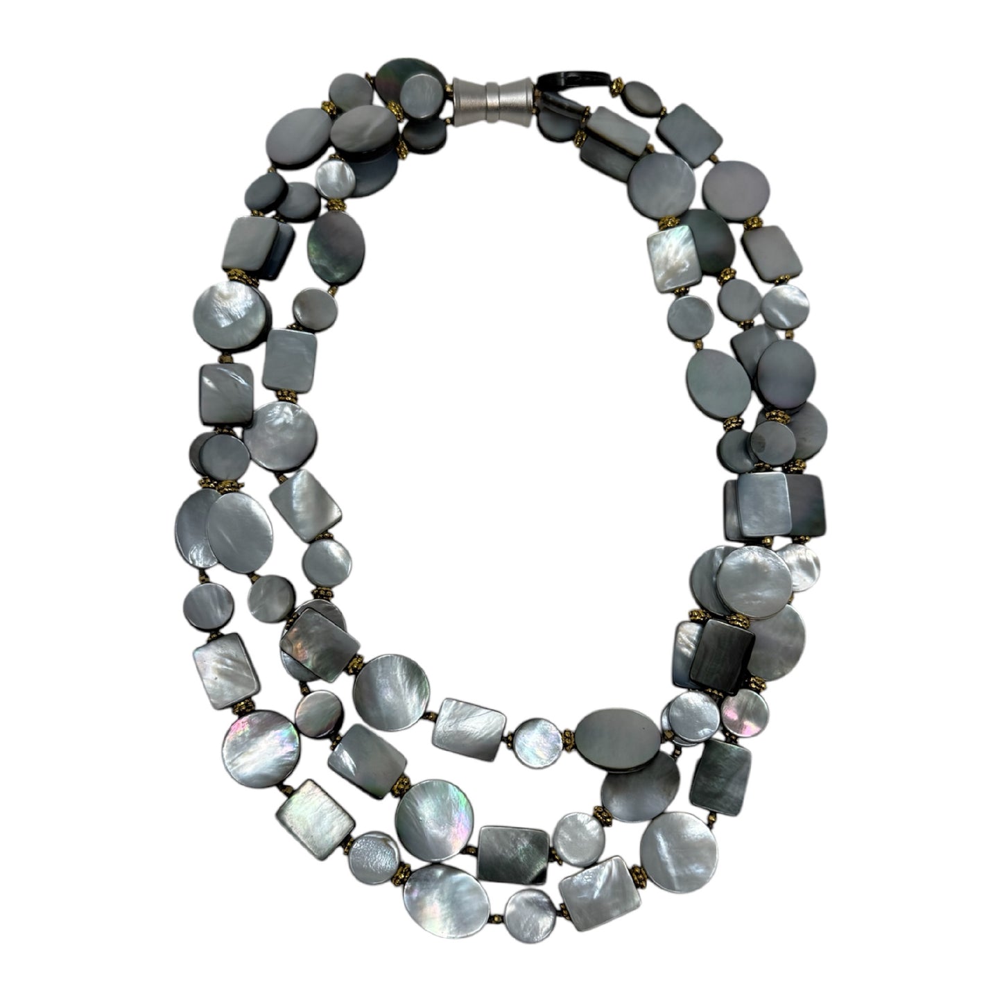 Mother of Pearl Discs, Ovals & Rectangles Necklace, Silver