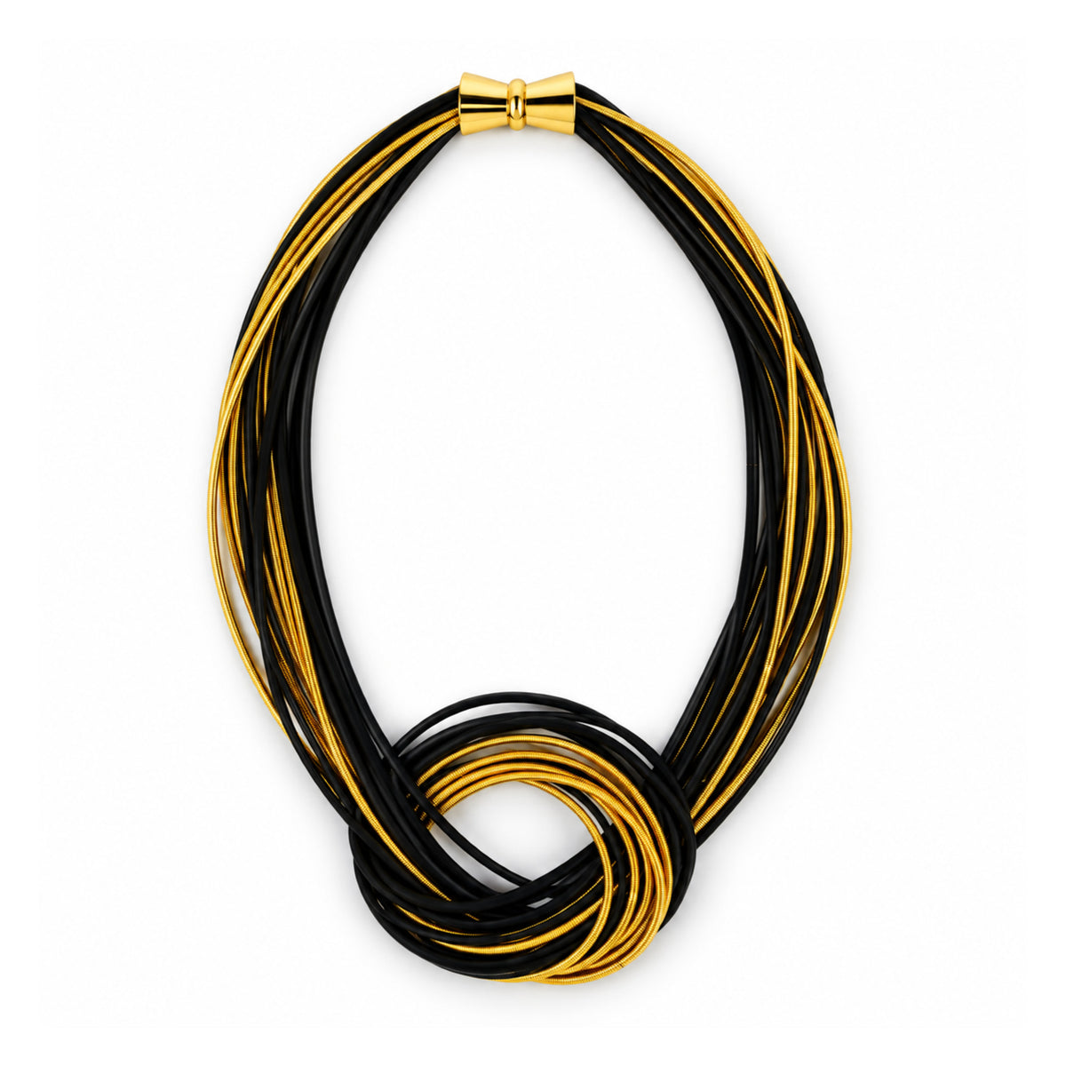Piano Wire Knot Necklace, Black & Gold
