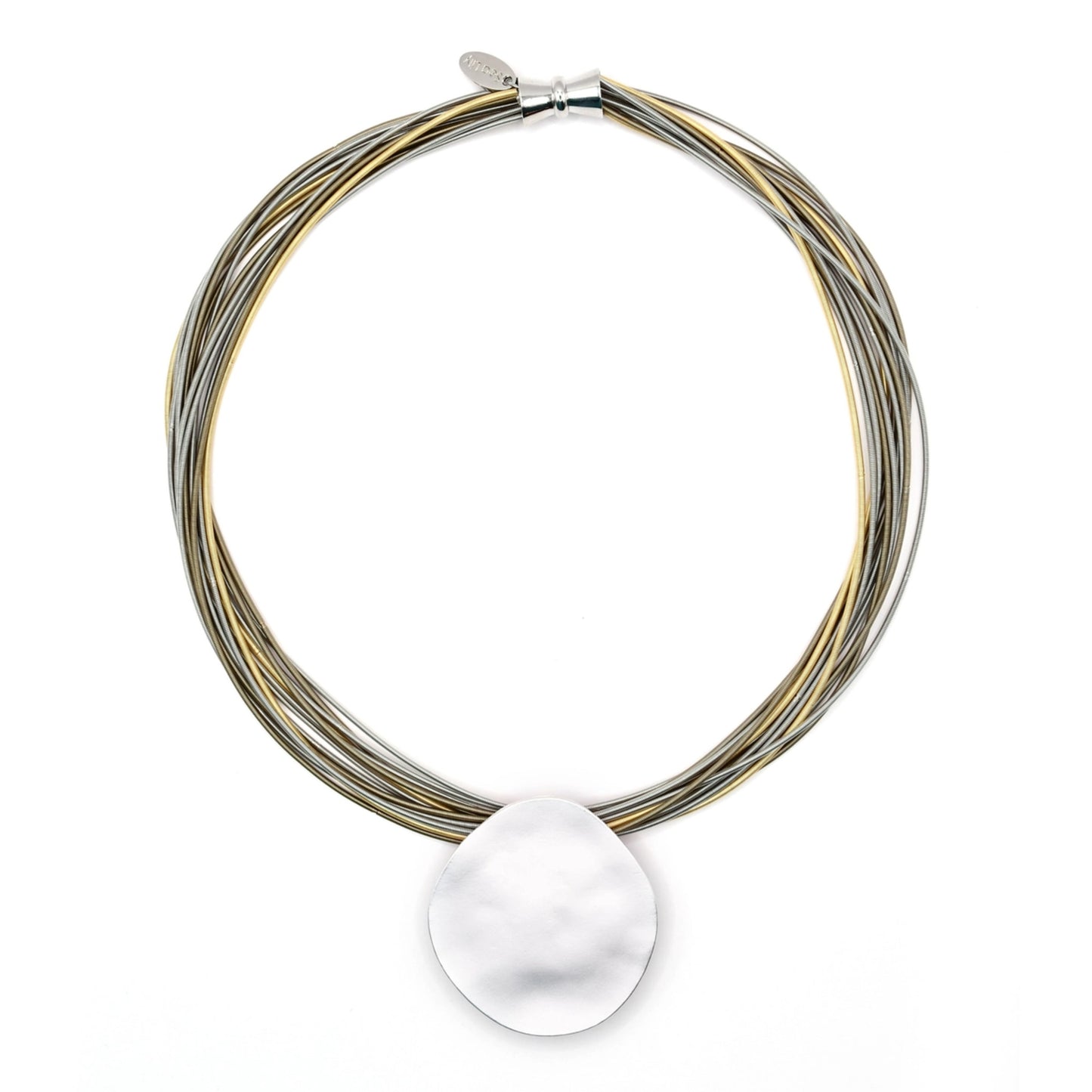 Piano Wire Necklace with Silver Pendant, Gold & Silver