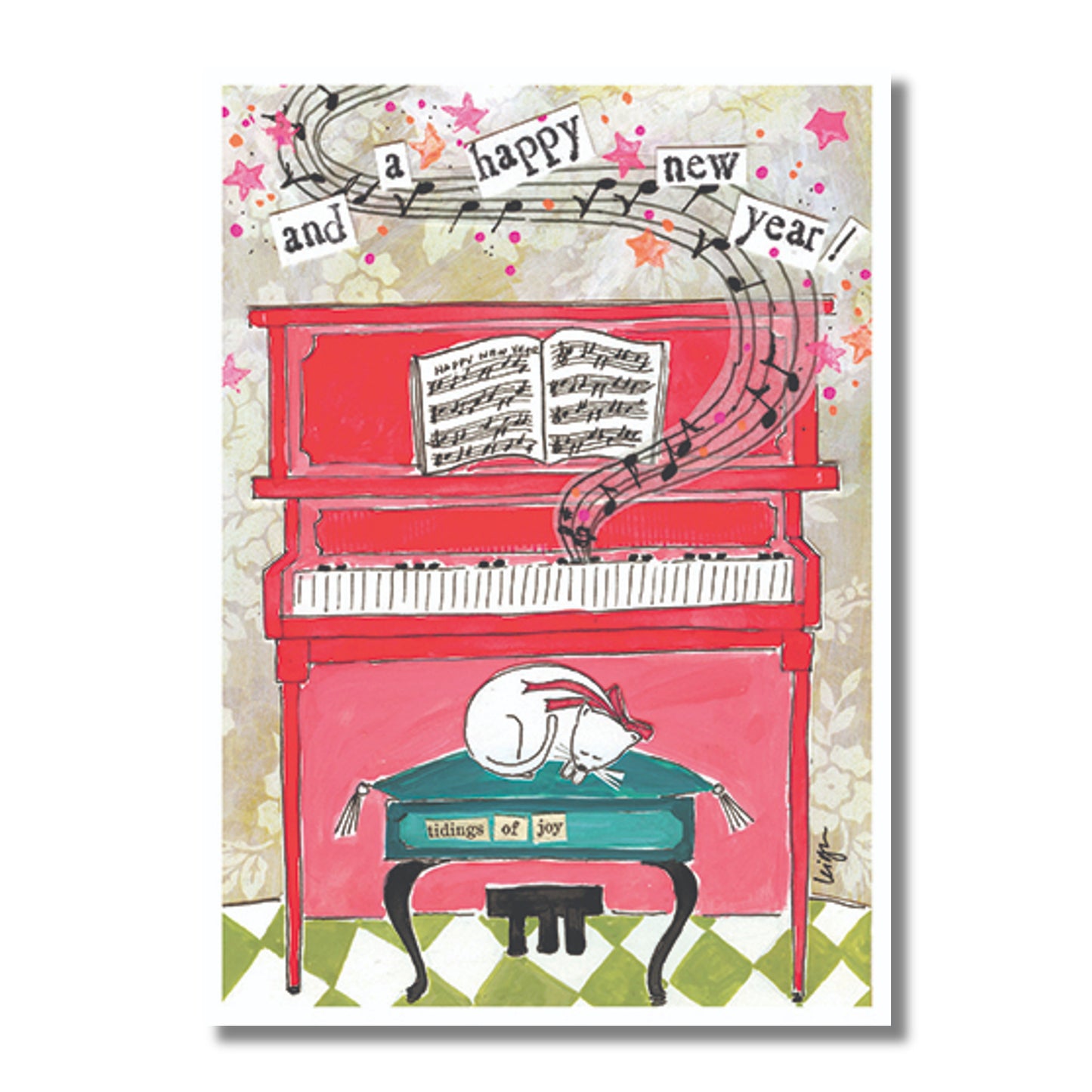 Cat at the Piano New Year Cards