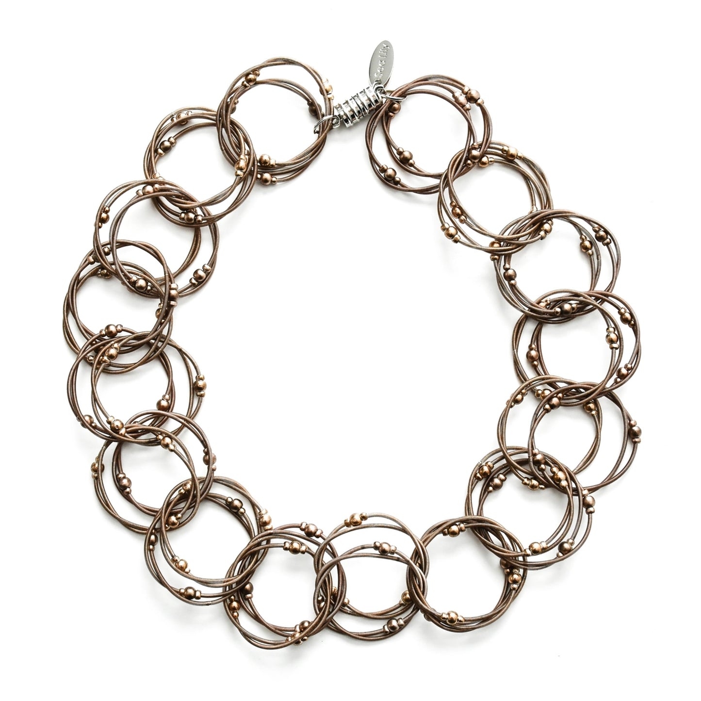 Piano Wire Rings with Beads Necklace, Copper
