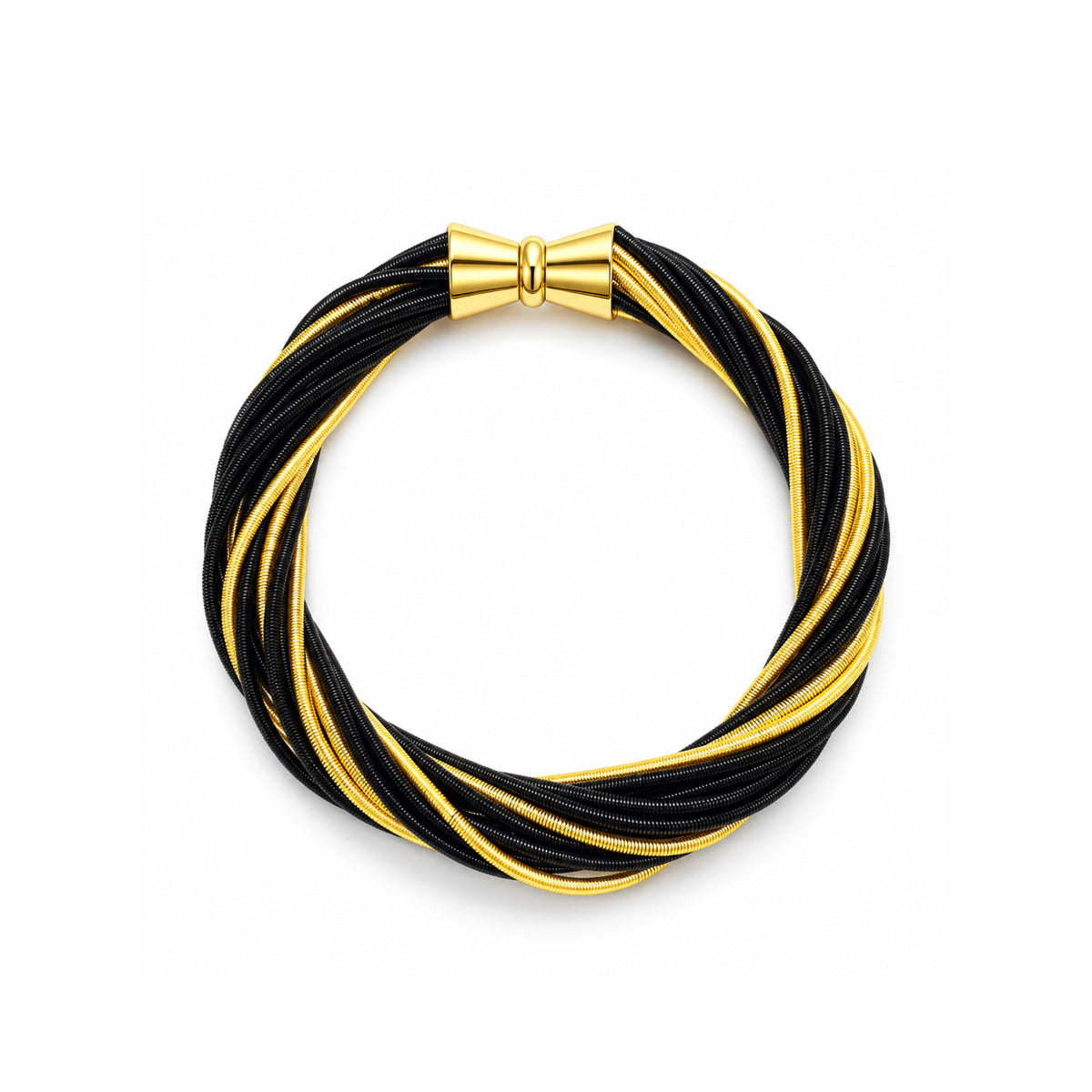 Piano Wire Twist Bracelet, Black & Gold