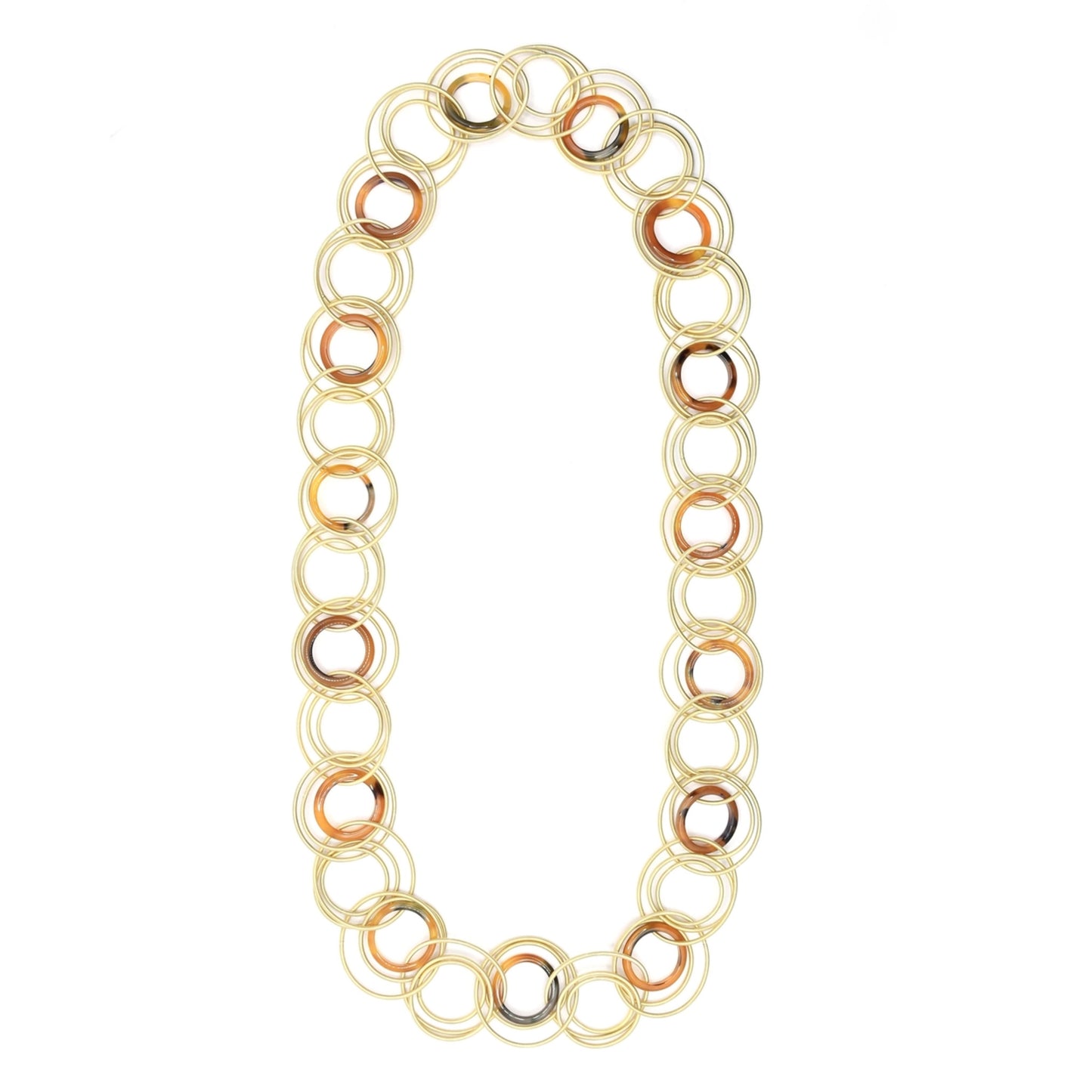 Piano Wire Loops Necklace with Tortoise Rings, Gold