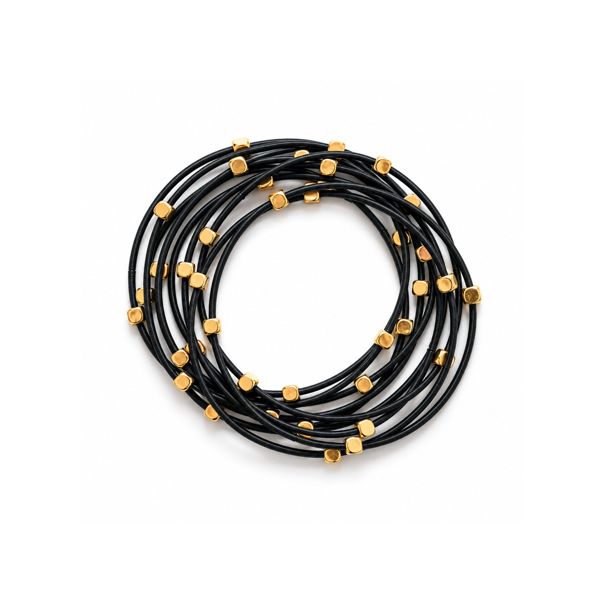 Piano Wire Beaded Bracelet, Black & Gold