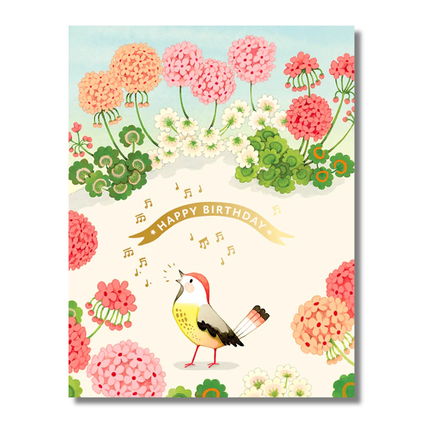 Birthday Card — Bird Singing in Flowers