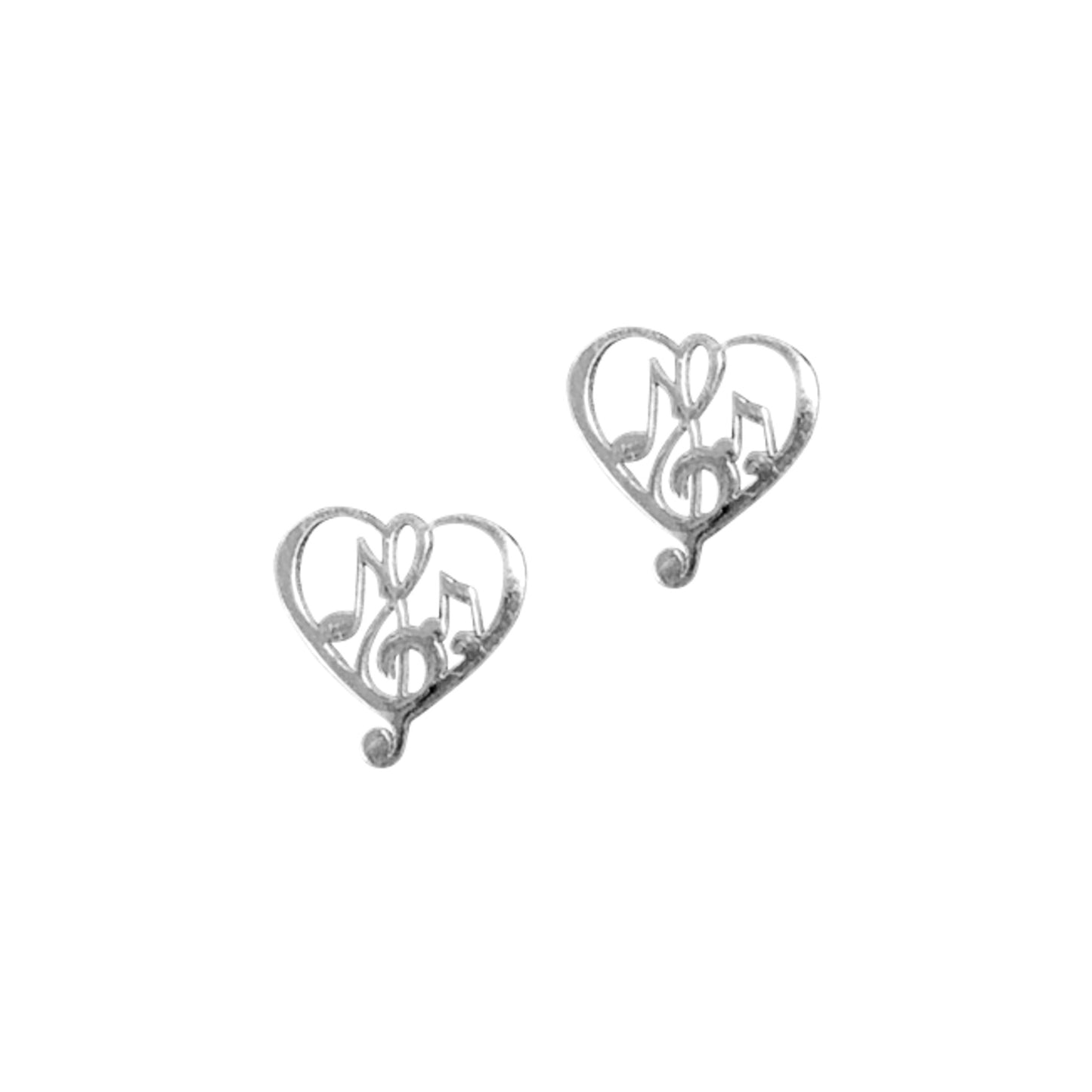 Treble Clef & Music Notes Heart Petite Earrings, Silver