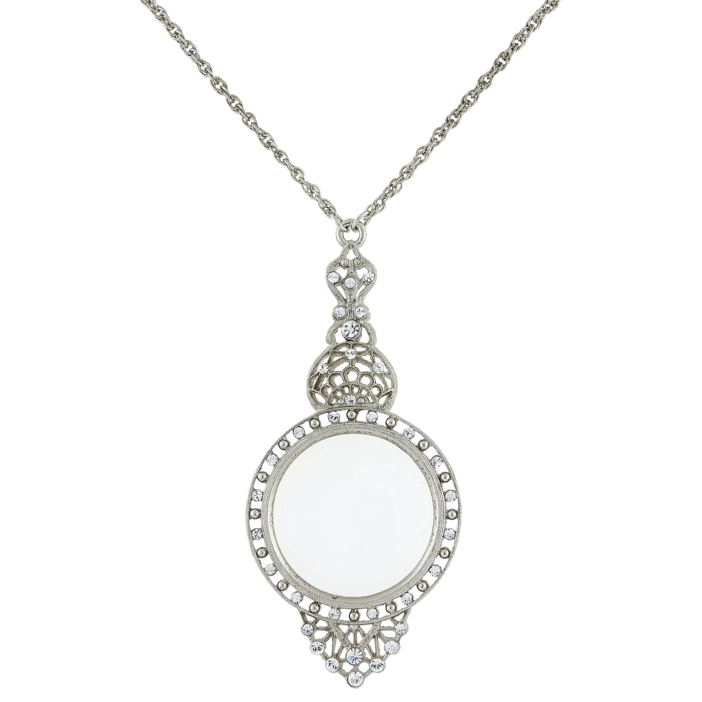 Crystal Filigree Magnifying Glass Necklace, Silver
