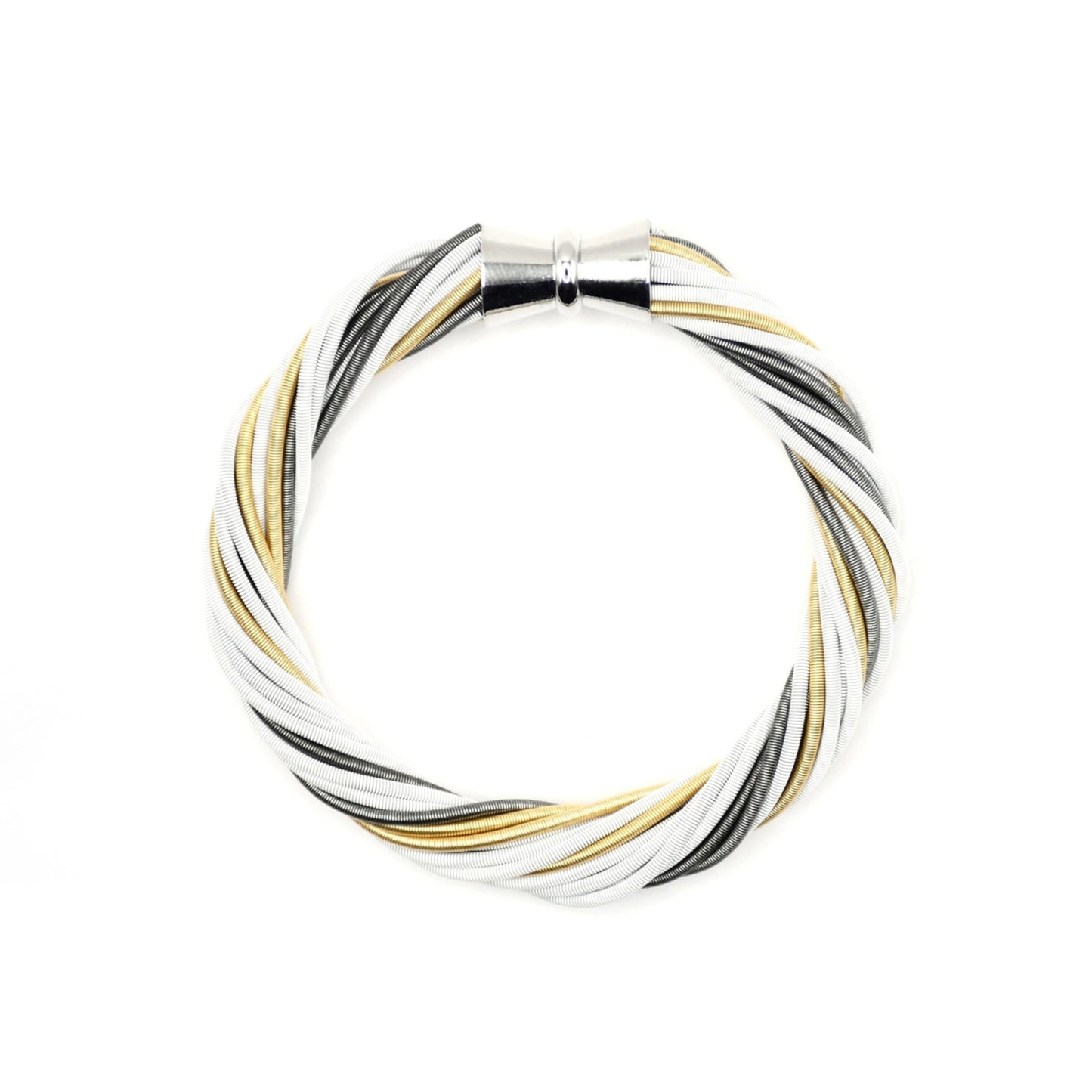 Piano Wire Twist Bracelet, Gold & White