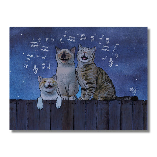 Blank Card — Cats Singing on a Fence