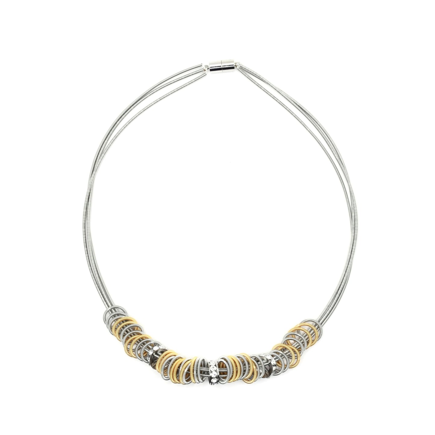 Piano Wire Necklace with Little Rings & Crystals