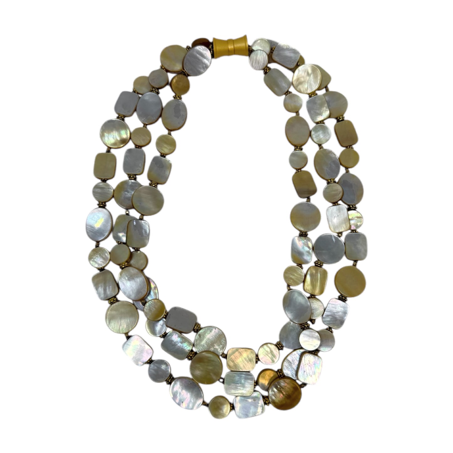 Mother of Pearl Discs, Ovals & Rectangles Necklace, Gold