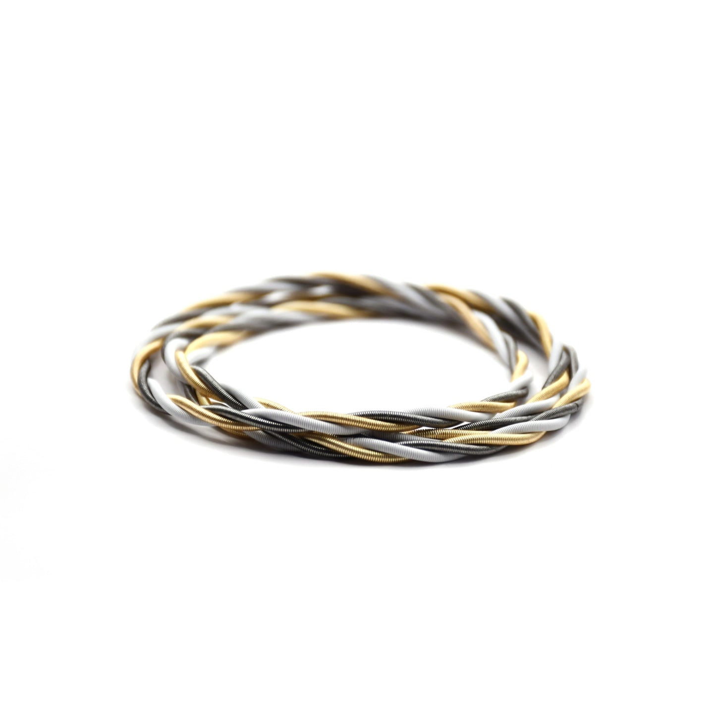 Piano Wire Twists Bracelet, Gold & White