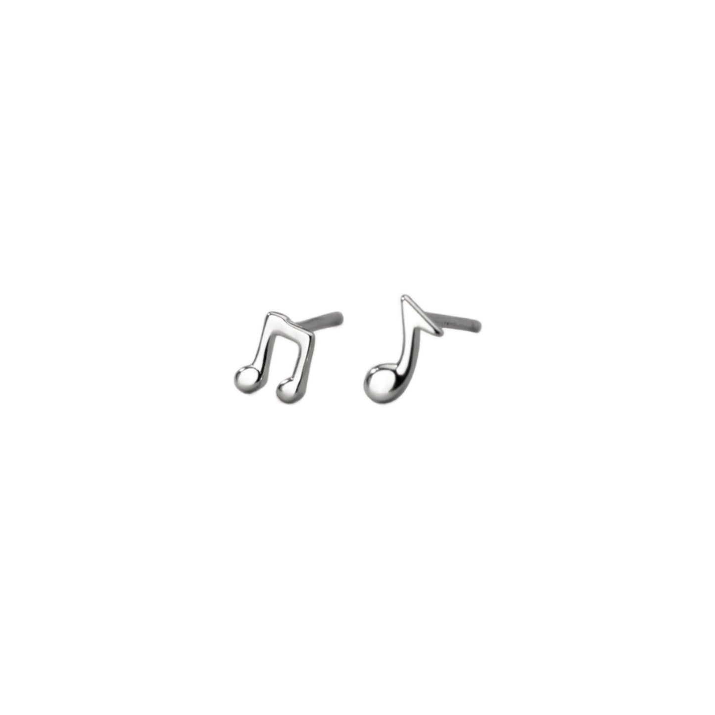 Asymmetrical Music Notes Petite Earrings, Silver