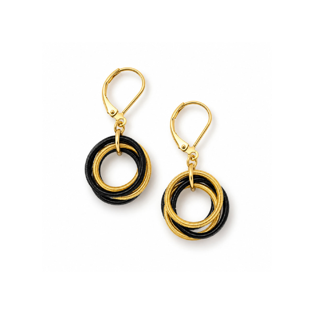 Piano Wire Loop Earrings, Black & Gold