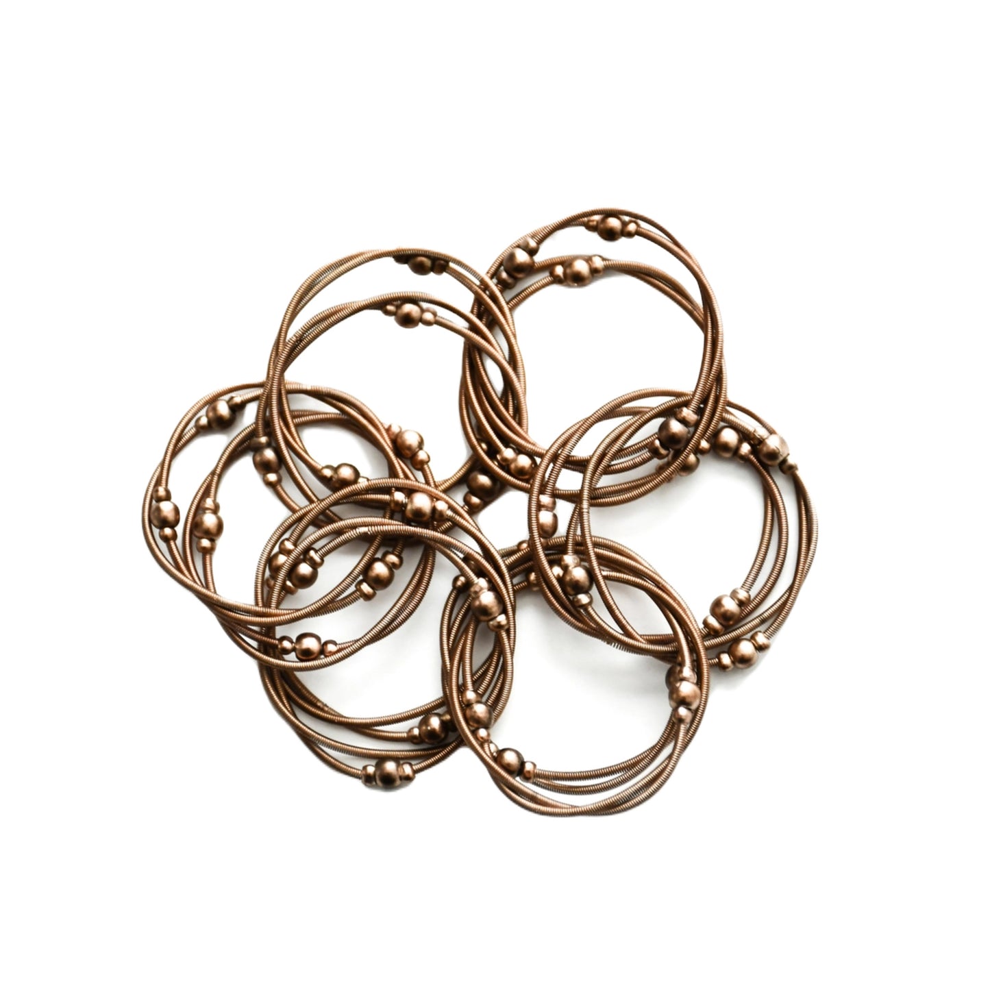 Piano Wire Rings with Beads Bracelet, Copper