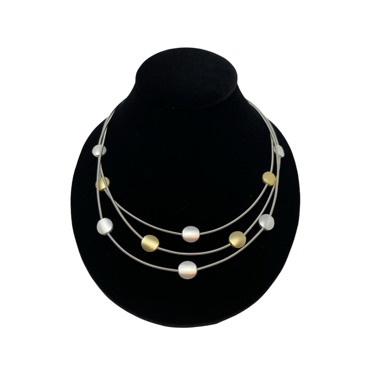 Piano Wire Necklace with Gold & Silver Discs