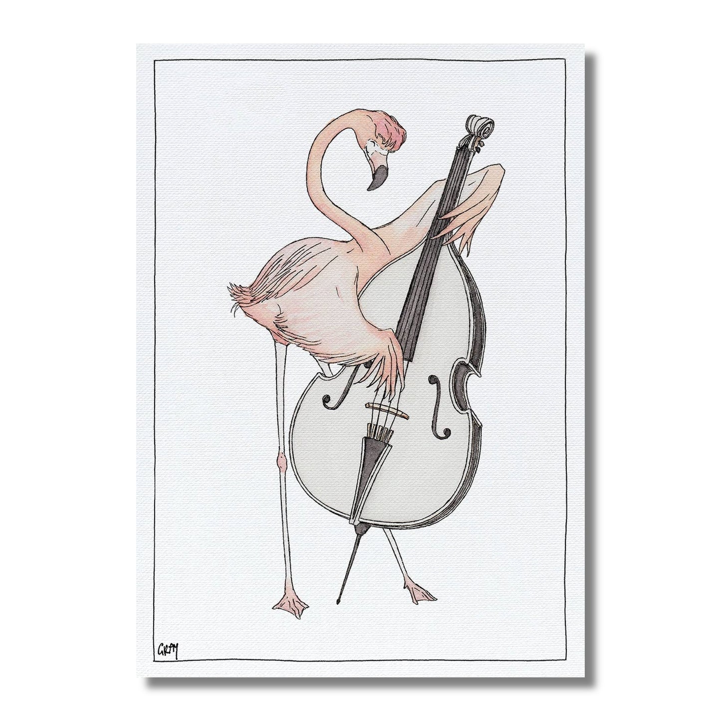 Blank Card — Flamingo Playing the String Bass