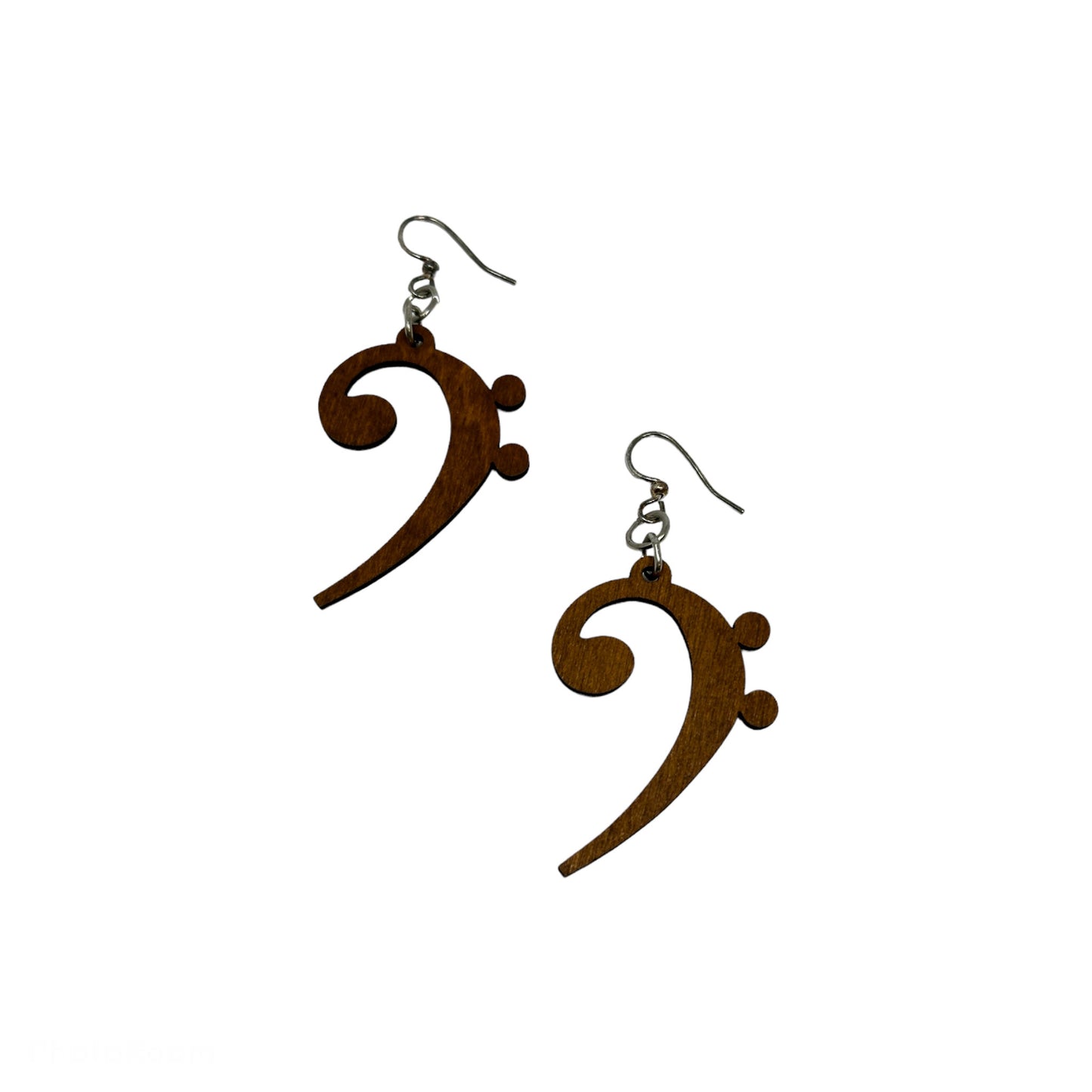 Bass Clef Earrings, Wood