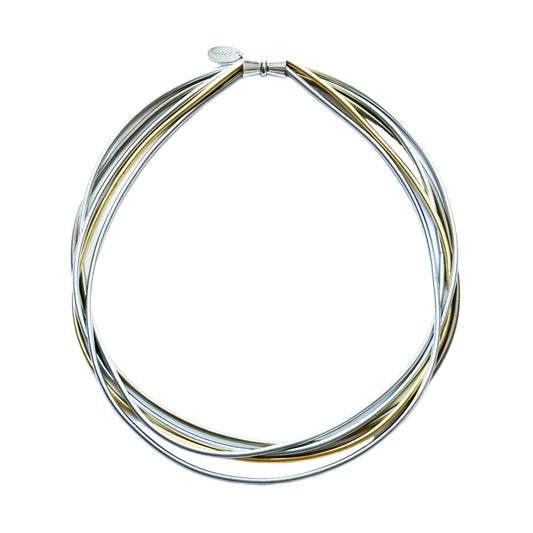 Piano Wire 5-Strand Necklace, Gold & Silver