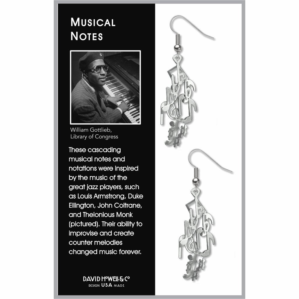 Music Notes Cluster Earrings, Silver