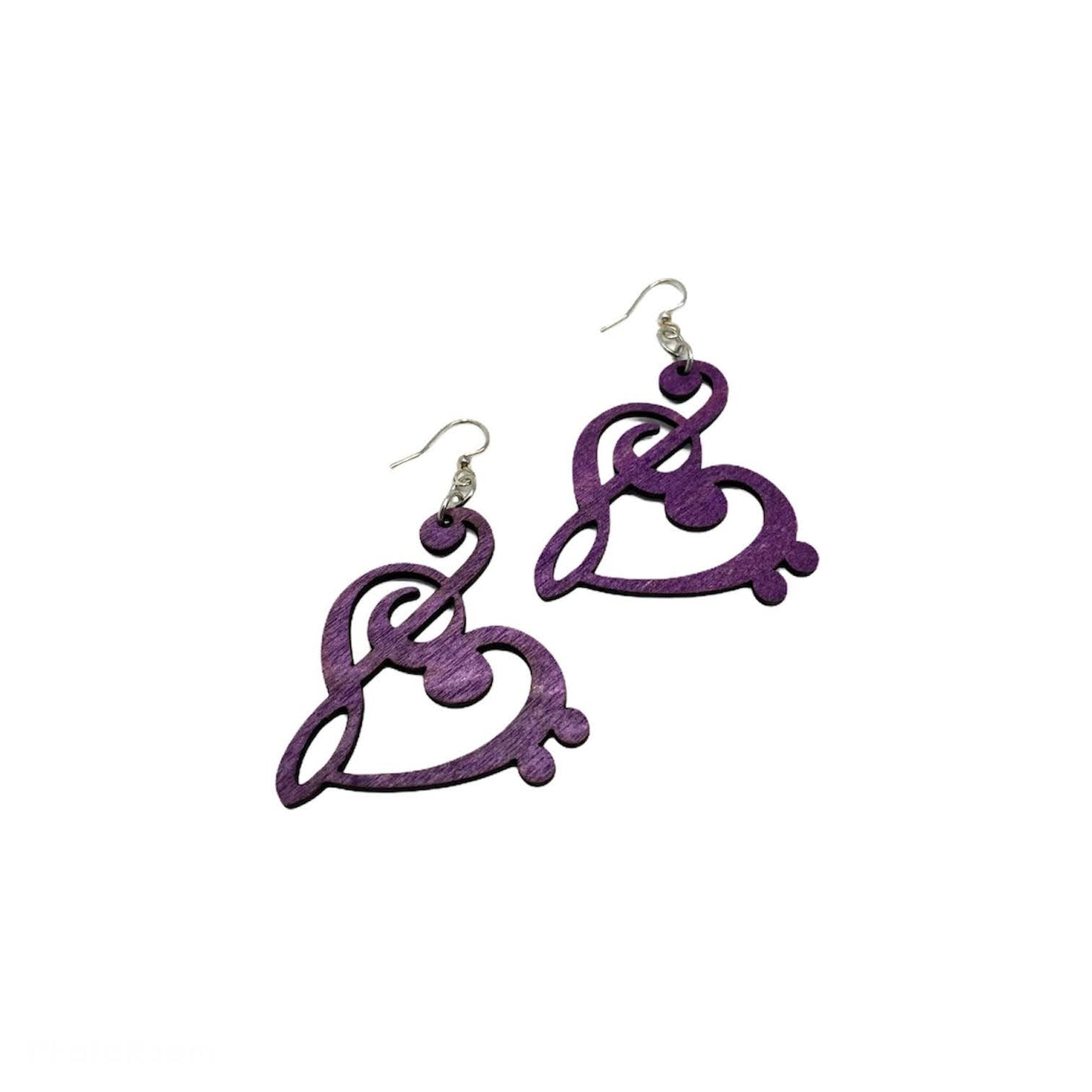 Clef Heart Earrings, Wood