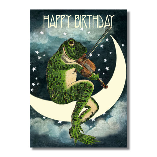 Birthday Card — Fiddling Frog on the Moon