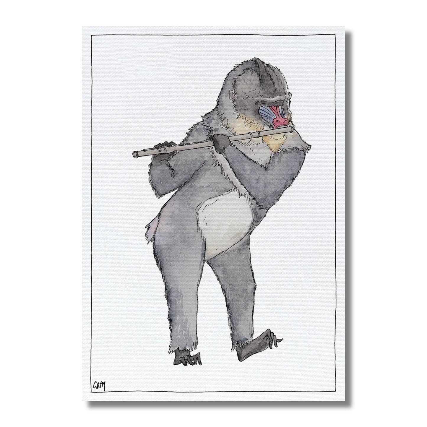 Blank Card — Mandrill Playing the Flute