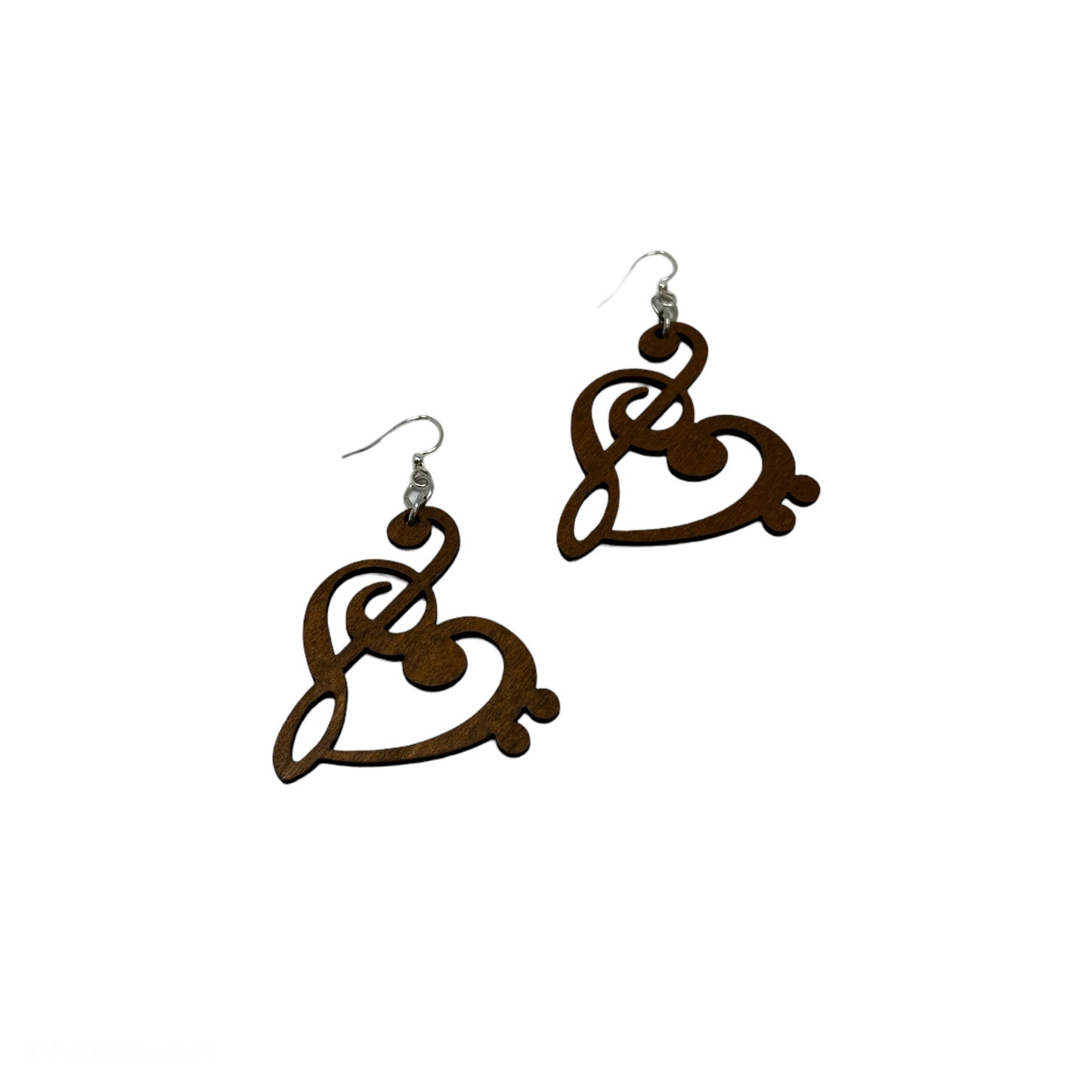 Clef Heart Earrings, Wood