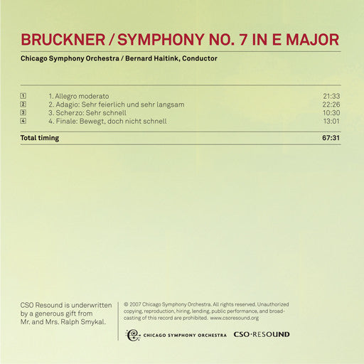 Bruckner: Symphony No. 7, Haitink