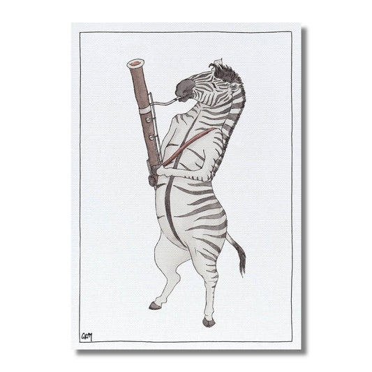 Blank Card — Zebra Playing the Bassoon