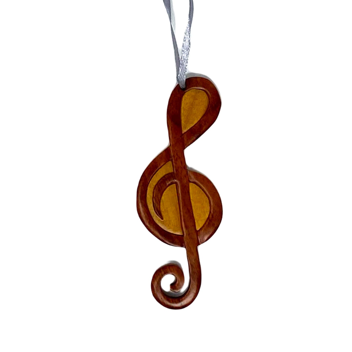 Treble Clef Ornament, Wood Intarsia