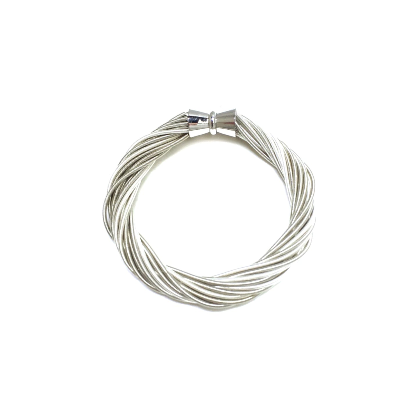 Piano Wire Twist Bracelet, Silver & White