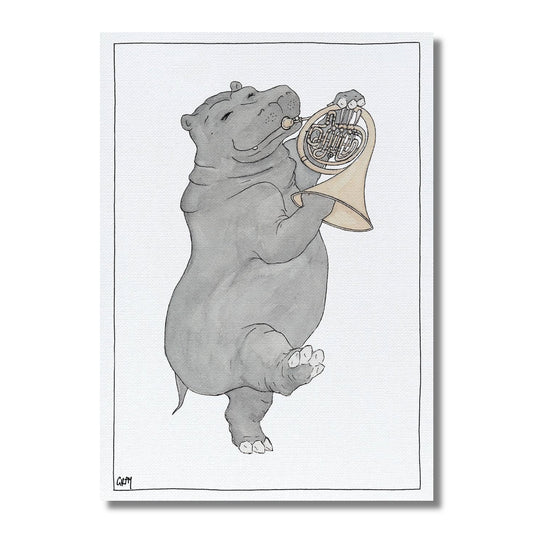 Blank Card — Hippo Playing the Horn