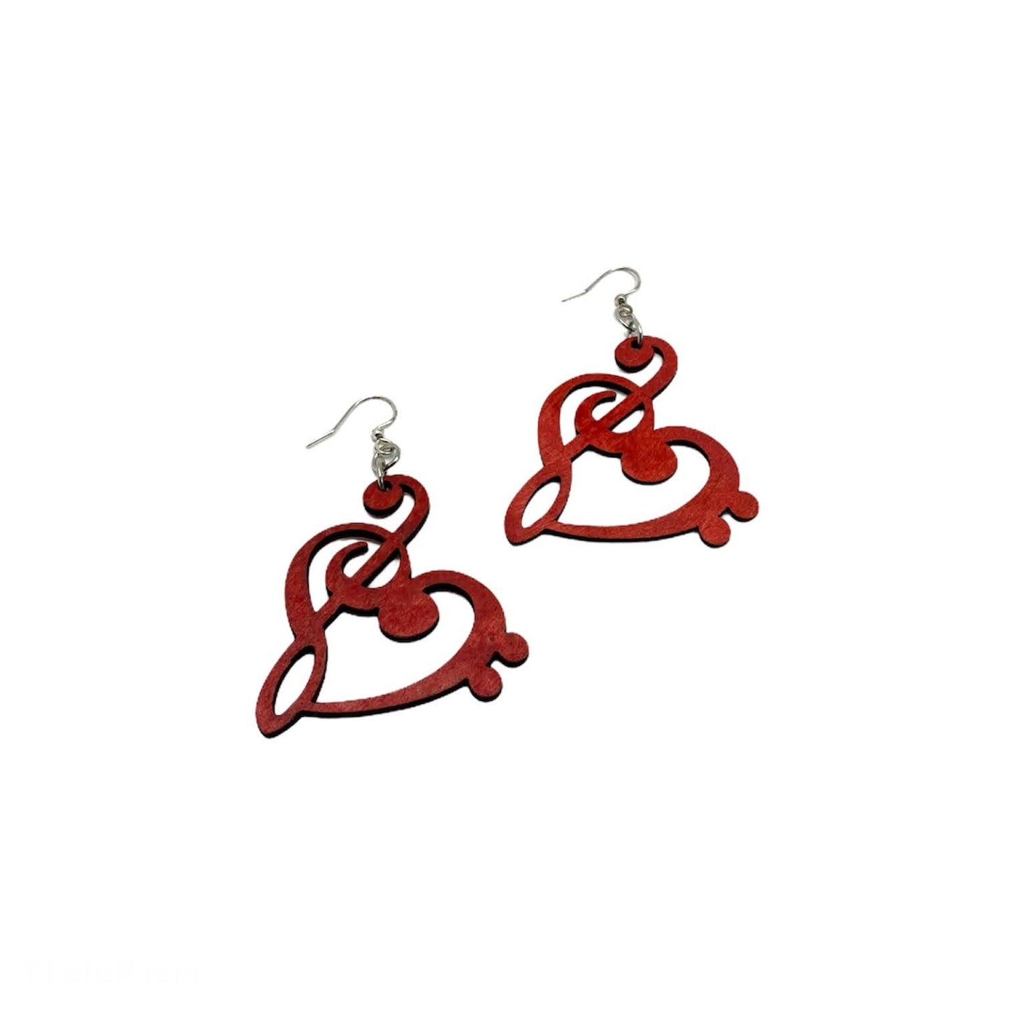 Clef Heart Earrings, Wood