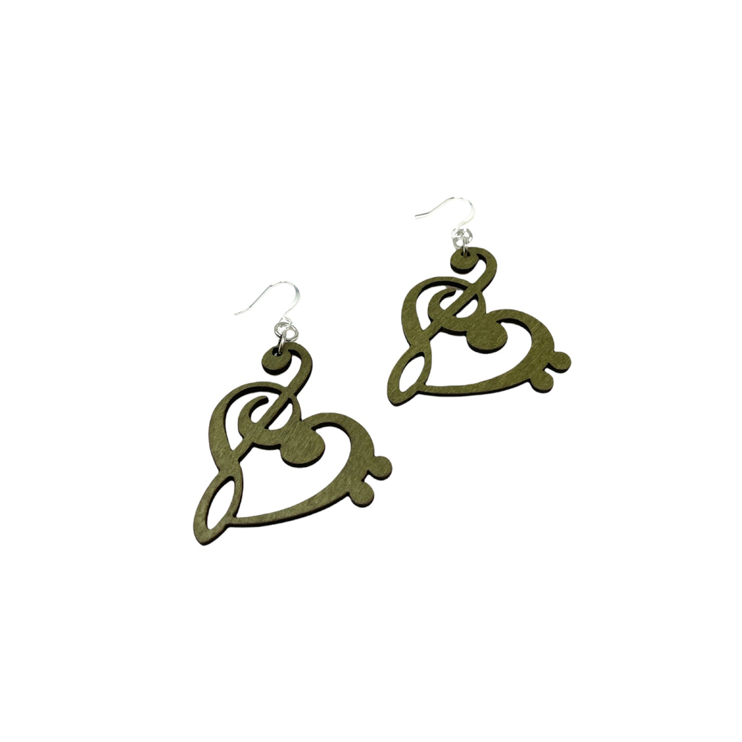 Clef Heart Earrings, Wood