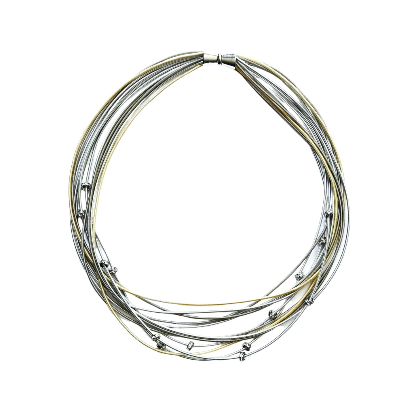 Piano Wire Necklace with Crystal Beads, Gold & Silver