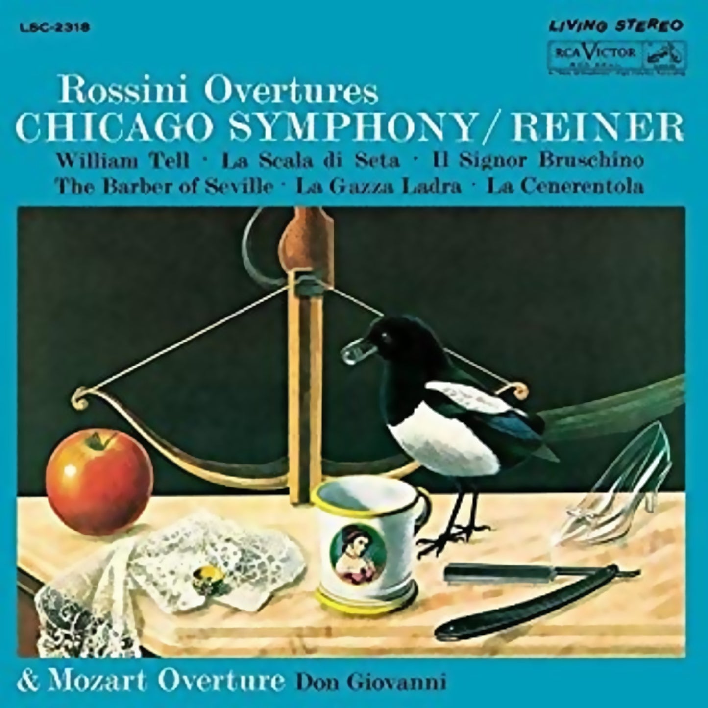 Album cover for Rossini: Overtures, Reiner (CD), performed by the Chicago Symphony Orchestra, featuring Mihaly Virizlay
