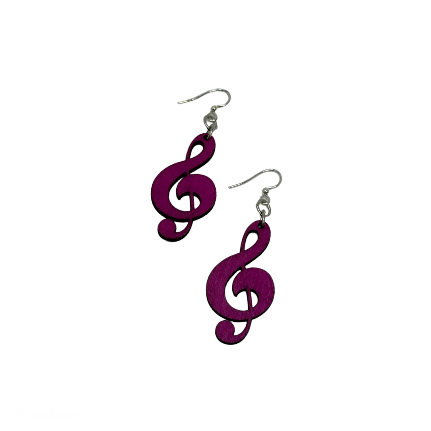 Treble Clef Earrings, Wood