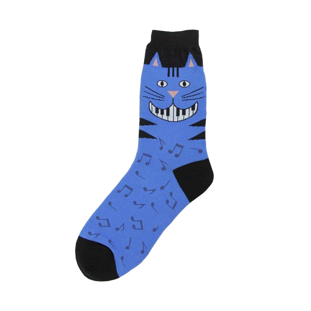 Katze mit Klaviertasten Zähnen Damensocken