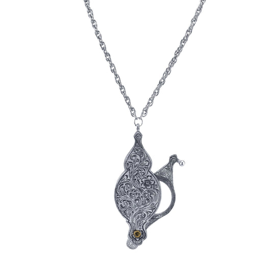 Antiqued Filigree Fold-Out Magnifying Glass Necklace, Silver