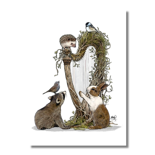 Blank Card — Sweet Animals with a Harp