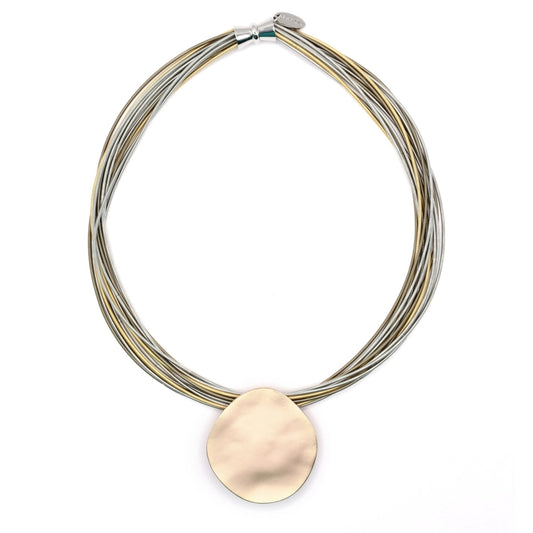 Piano Wire Necklace with Gold Pendant, Gold & Silver