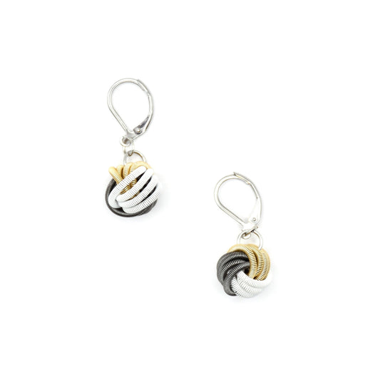 Piano Wire Knot Earrings, Gold & White