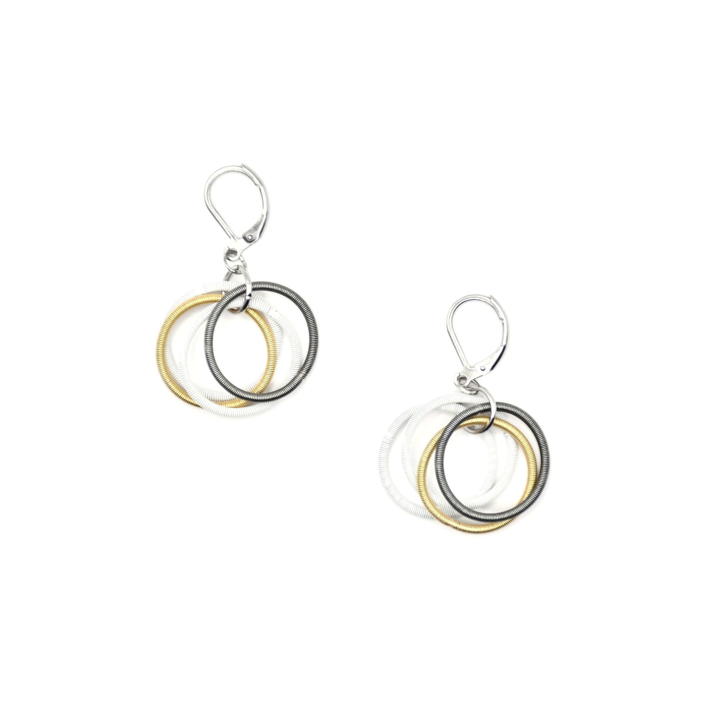Piano Wire Loop Earrings, Gold & White