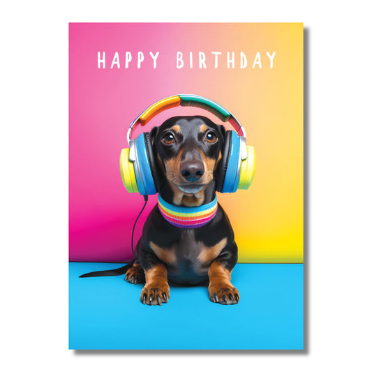 Birthday Card — Dachshund with Headphones