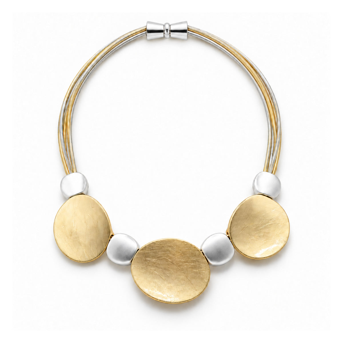 Piano Wire Necklace with Gold & Silver Flats