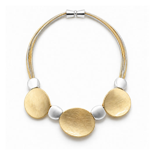 Piano Wire Necklace with Gold & Silver Flats