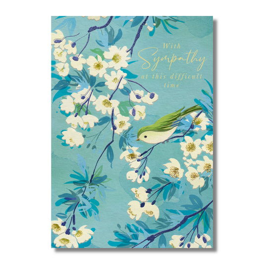 Sympathy Card — Green Bird on Flowers