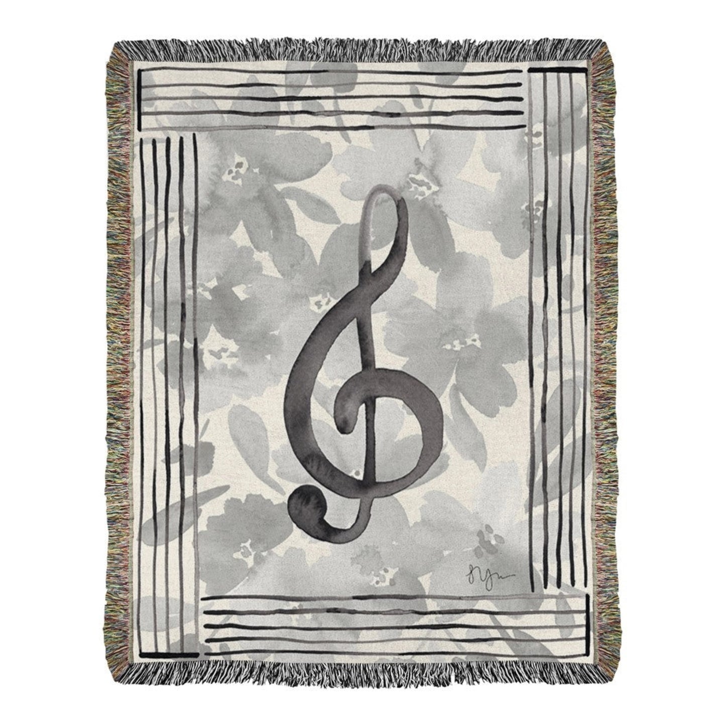 Treble Clef & Flowers Throw Blanket