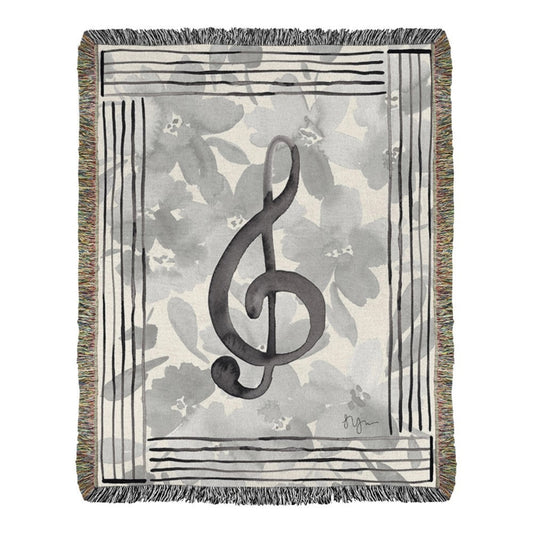 Treble Clef & Flowers Throw Blanket